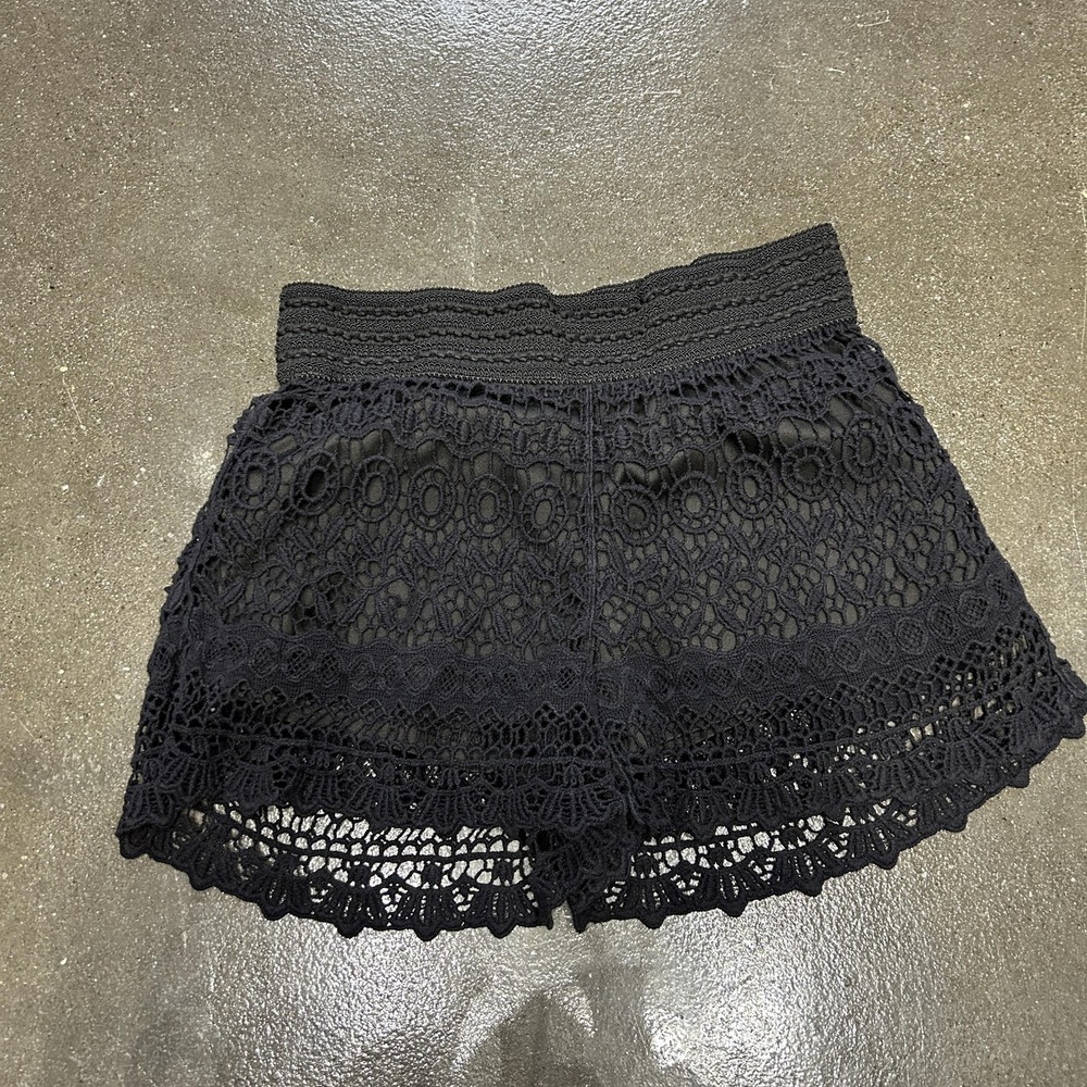 Crochet Lace Shorts Womens Small Black Lined Elastic Waist Boho‎ Festival